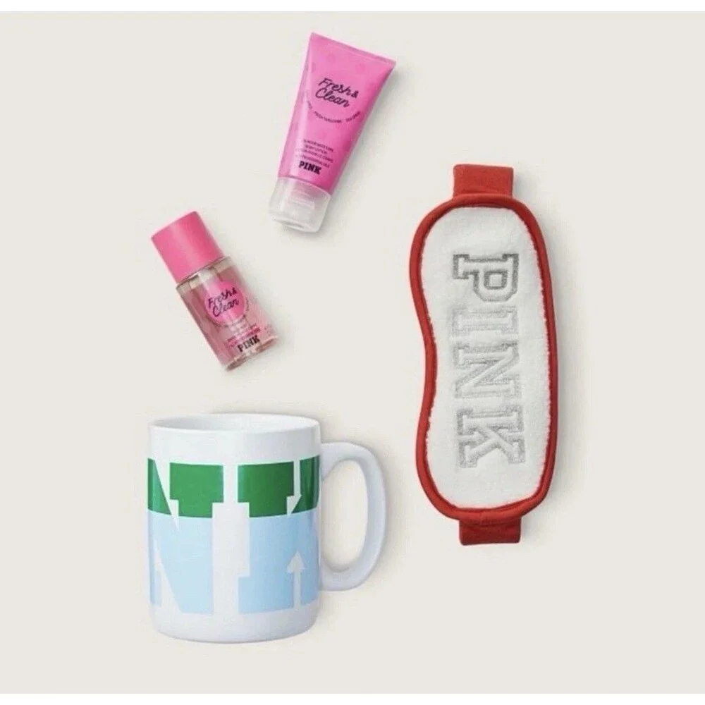NWT Victoria’s Secret PINK Bundle Fresh & Clean Big XL Mug Gift Set W/ Eye Mask